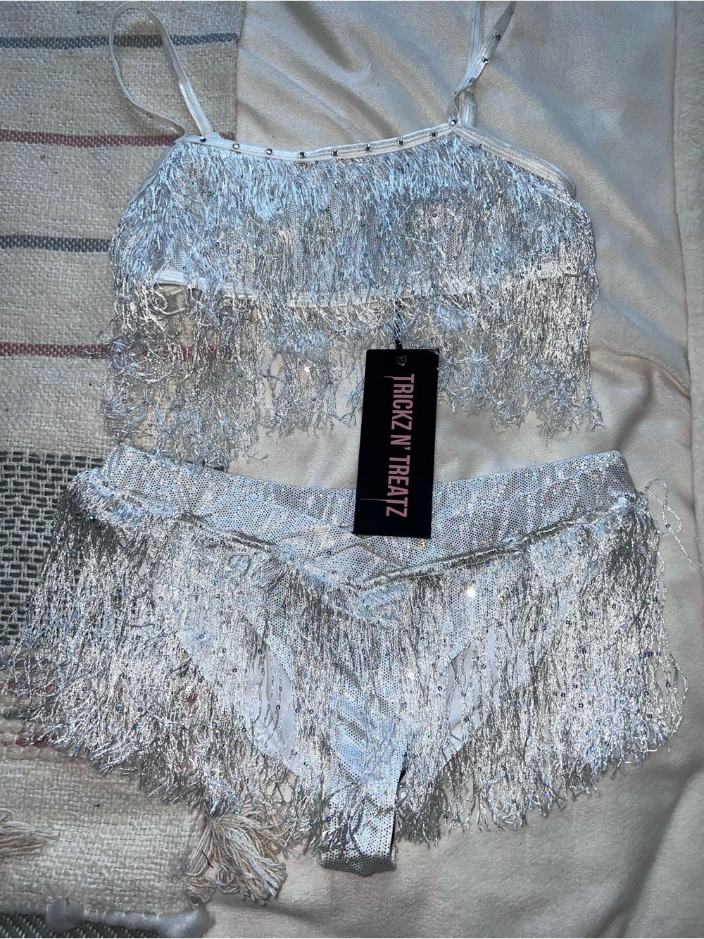 Dolls Kill White Fringe Two-Piece Set